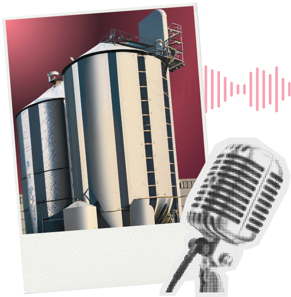 The Feed Science Podcast Show - Feed mill silos with microphone