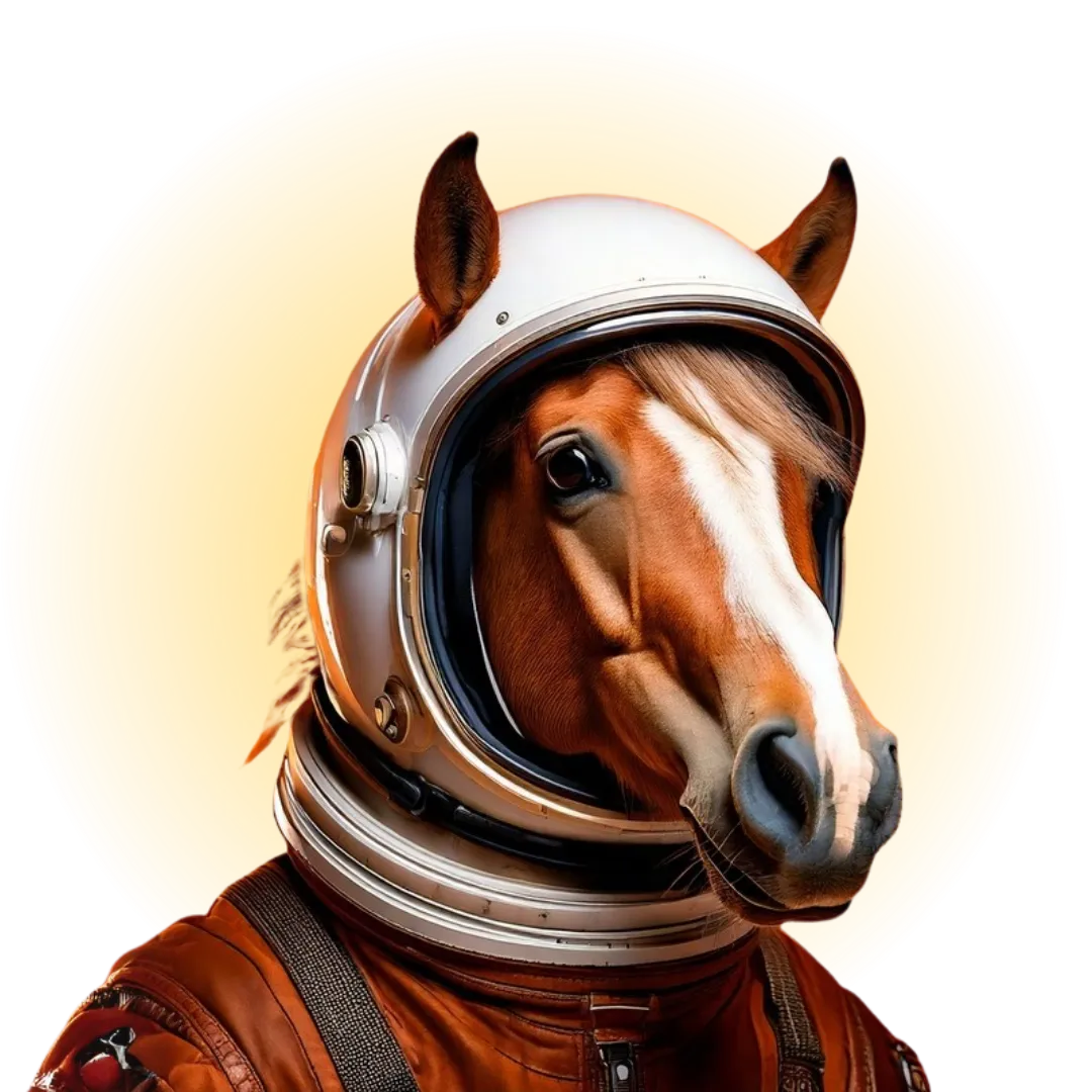 Horse with astronaut helmet - Equine nutrition podcast