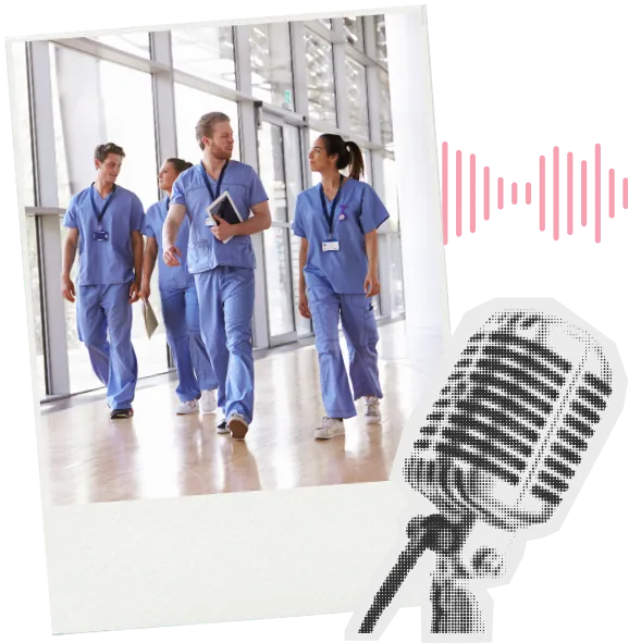 Medical podcast illustration with stethoscope and microphone