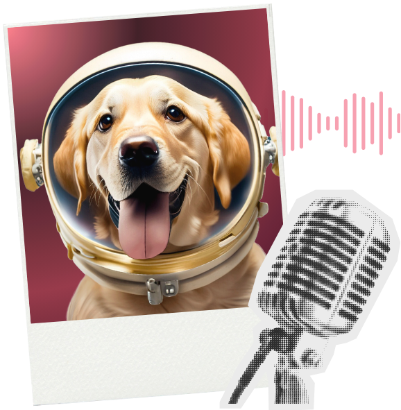The Pet Food Science Podcast Show - Golden Retriever wearing astronaut helmet with microphone